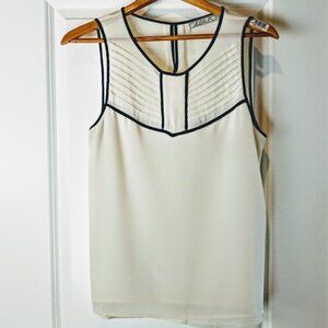 Chloe K Cream Navy Trim Pleat Front Sleeveless Top